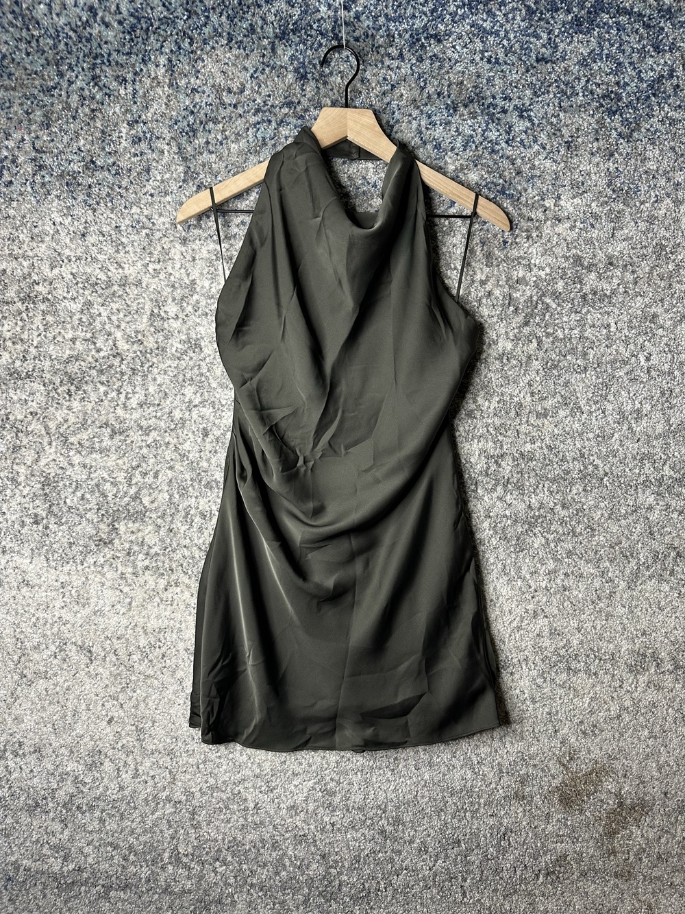 Babaton Slip Dress Womens 0 Green Satin Cowl Neck Mini Strappy Party Cocktail